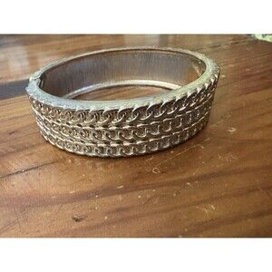 Vintage Gold Tone Hinge Cuff Bracelet Linked Chain 7”